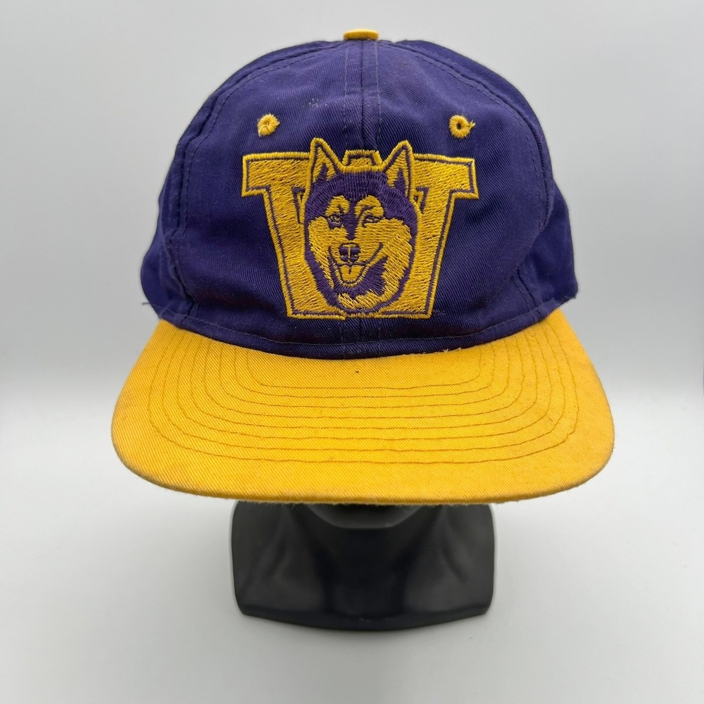 Vintage Washington Huskies Snapback Hat Purple Yellow NCAA College Cap OSFA